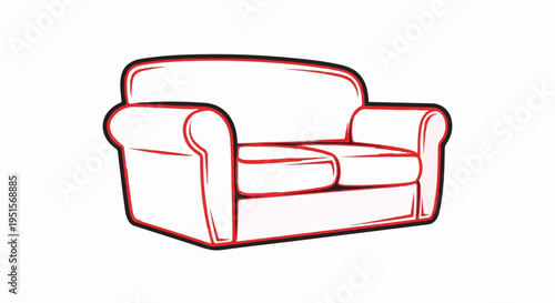 A simple sketch of a white two-seater sofa with red and black outlines