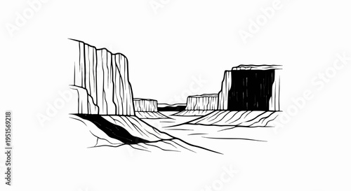 Stylized sketch of a deep, wide canyon with a riverbed at its base