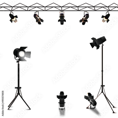 Adjustable tripod stage light for concert and theater event vector