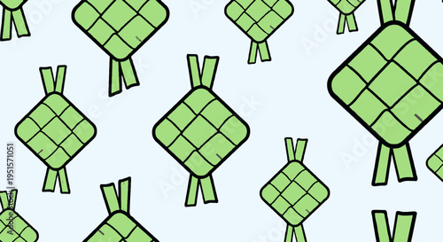 A vibrant and festive seamless pattern featuring traditional woven rice cake forms, symbolizing cultural celebration and culinary traditions, perfect for holiday backgrounds and decorative designs