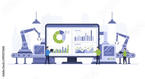 Modern Industrial Production Dashboard: Data Analytics, Robotic Automation, and IoT Monitoring for Smart Factory Efficiency