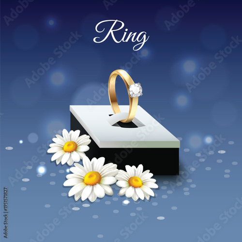 Classic gold jewelry ring with precious stone for romantic gift vector