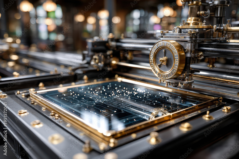Fototapeta premium High-tech engraving device working on intricate design in a modern workshop setting