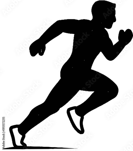 Silhouette of a male athlete in mid-stride, running forward with determination
