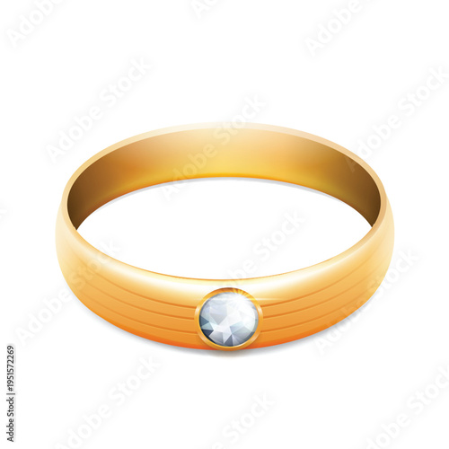 Elegant golden wedding ring with brilliant diamond isolated on white vector