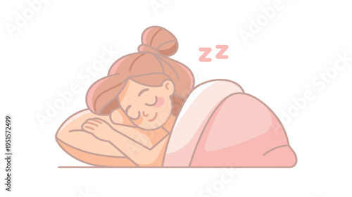 Young girl sleeping peacefully under blanket with pillow  