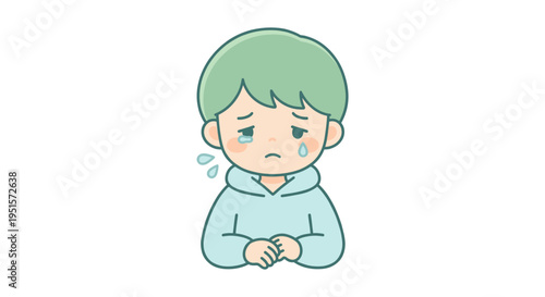 Sad boy with green hair wearing a hoodie and crying softly  