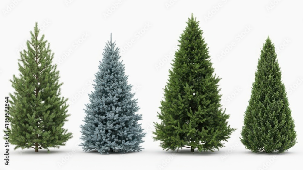 Obraz premium Four types of evergreen trees