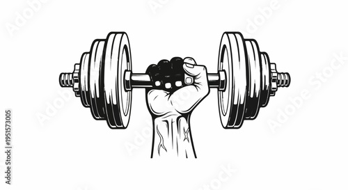 A strong fist grips a heavy dumbbell, symbolizing power and fitness