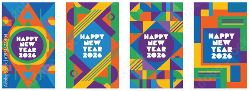Happy New Year 2026 Abstract Geometric Social Media Story Template Set