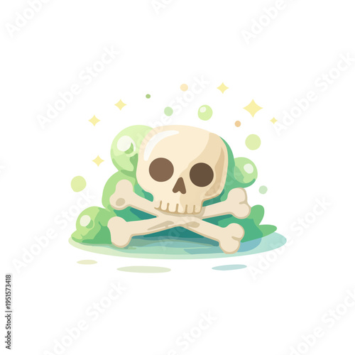 Skull And Crossbones Toxic Poison Warning Symbol Vector Illustration. Dangerous Hazard Skull Sign With Bones Toxic Risk Icon