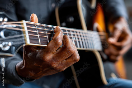 Musician playing acoustic guitar in a cozy indoor setting