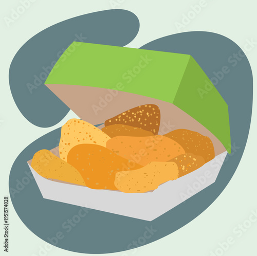 nuggets in a box. fried chicken nugget in the box cartoon vector illustration
