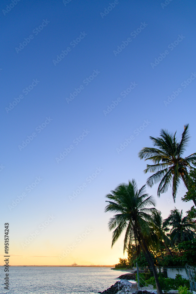 Obraz premium モーリシャスのビーチで眺める朝焼けのとても美しい風景A beautiful sunrise on the beach in Mauritius