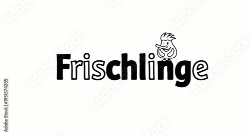 Cartoon duck character standing on bold text logo