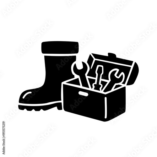 Work boot and toolbox icon