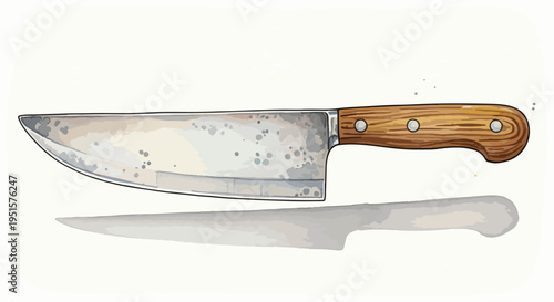 An illustration of a chef's knife with a wooden handle and a smaller knife on a plain white background.