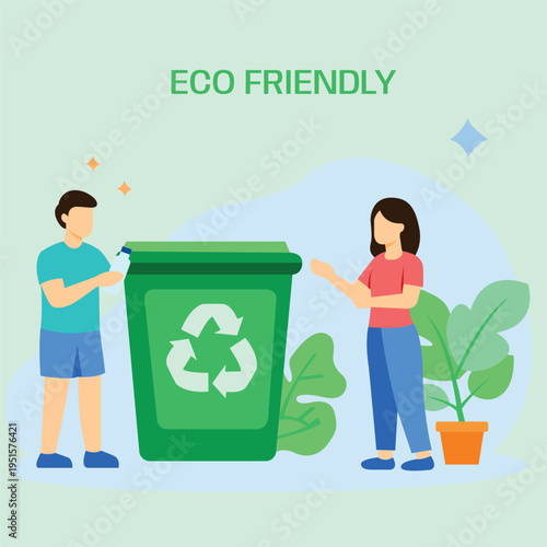 Eco Friendly Recycling Concept with People Sorting Waste Flat Illustration