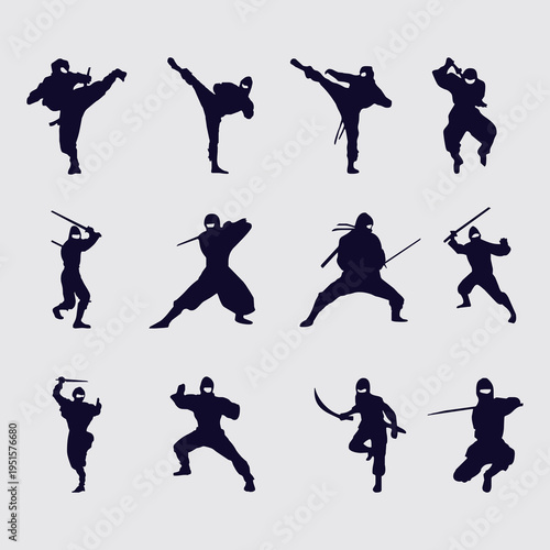 Ninja Silhouettes Action Poses Set