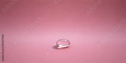 A closeup of a pink crystal water drop reflecting a gold wedding ring and a red rose as a romantic symbol of love and engagement