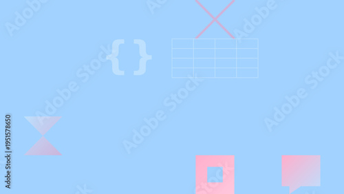 Pastel Geometric Shapes on Light Blue Background