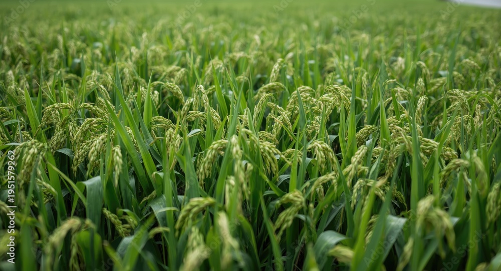 Obraz premium Rice plants advancing quickly in a fertile green environment