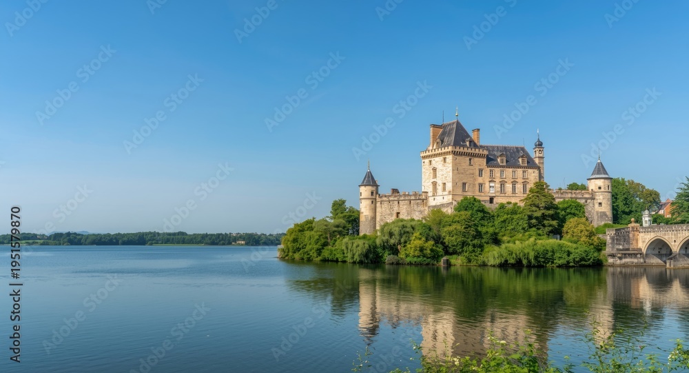 Fototapeta premium Historic Castle Site Overlooking Serene Waterbody