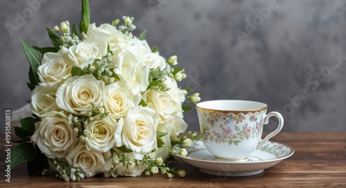 Serene white floral bouquet set beside a charming cup