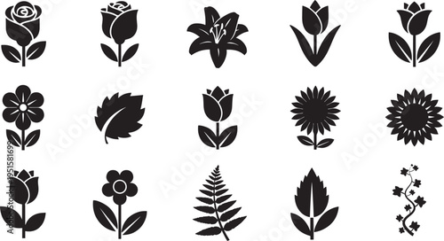 Collection of various flower silhouettes