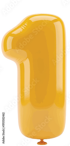 Yellow Number 1 Balloon With Transparent Background