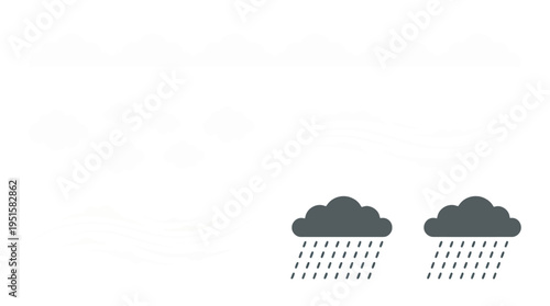 Two dark grey stylized rain clouds with falling raindrops weather forecast icon design.