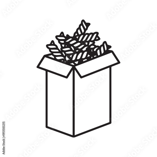 Twisted Pasta in Open Cardboard Box Line Art Food Ingredient Concept