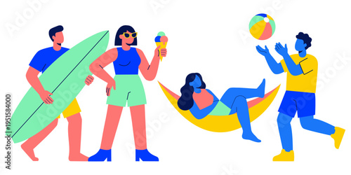 Summer Vacation Activities with Friends Enjoying the Beach and Water Sports