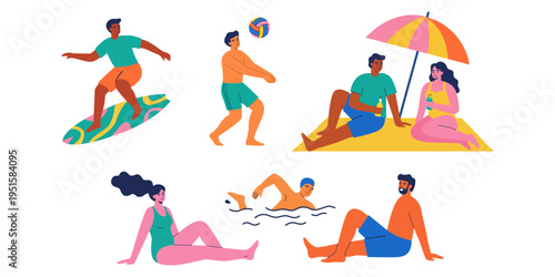 Summer Vacation People Engaging in Diverse Beach Activities and Sports