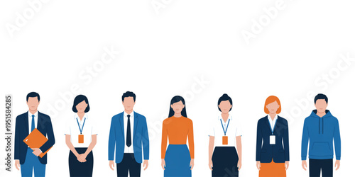 Diverse group of professional men and women standing in a row representing a corporate team staff Vector