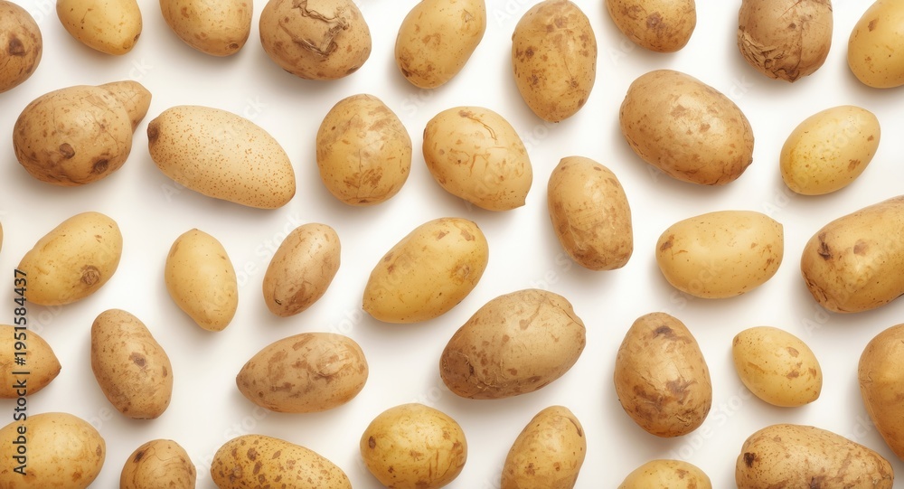 Fototapeta premium Fresh organic potato selection against a plain white background