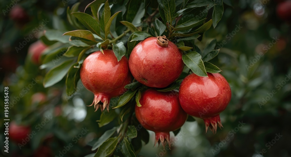 Obraz premium Fruit heavy pomegranate tree with ripe juicy produce ready for gathering