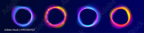 Εκτύπωση καμβά Smooth gradient ellipse with glowing neon edges on white PNG