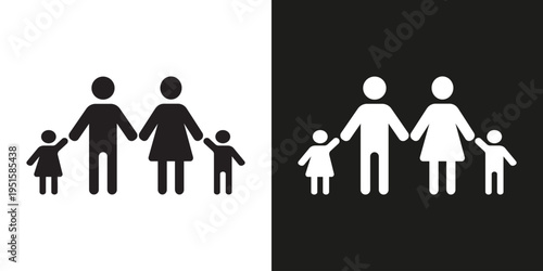 Parents and children, boy and girl. Happy family vector icon.