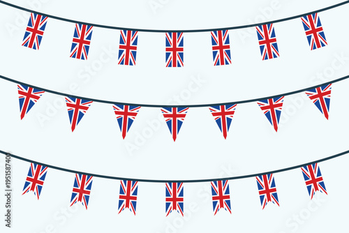 UK flag bunting icon set, British national flag icons, flag of United Kingdom - Union Jack
