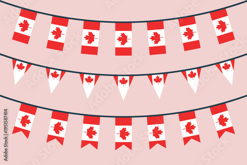 Canada flag bunting icons set, Canadian flag symbols