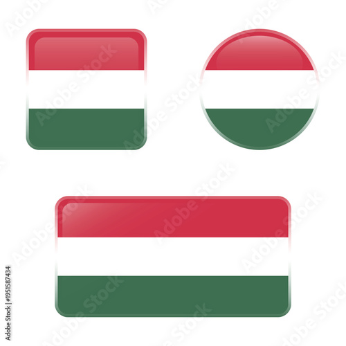 hungary glossy icons set, national flag of the hungary
