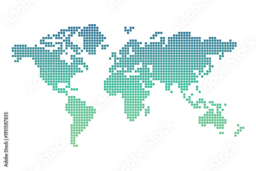 pixel gradient world map, world map consisting of squares