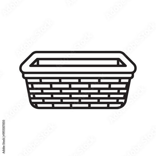 Rectangular Woven Basket Outline Simple Clean Design Isolated on White