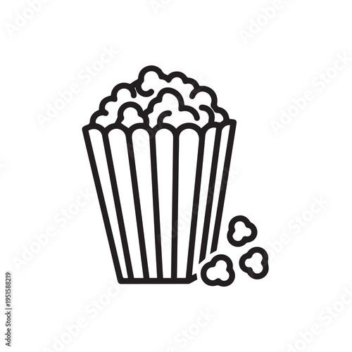 Popcorn Bucket Icon Filled with Popcorn and Scattered Kernels Outline Style