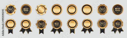 Cuadro en lienzo Collection of golden award badges and seals of excellence, premium quality, and