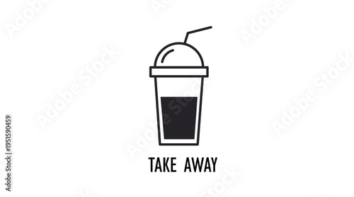 Simple black line takeaway soda cup with straw icon, soft drink beverage container symbol isolated on white background, fast food drink and takeaway refreshment concept for web and app design.