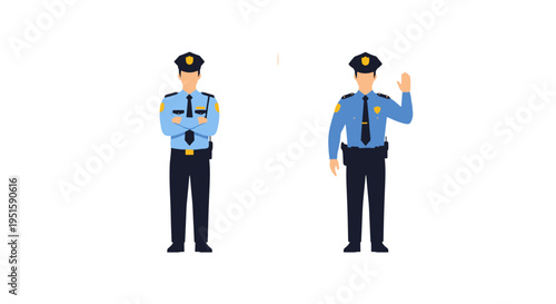 Two police officers standing in a flat design style on transparent background