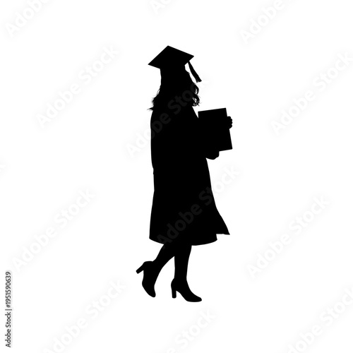 Silhouette of a female graduate student , side view - vector illustration