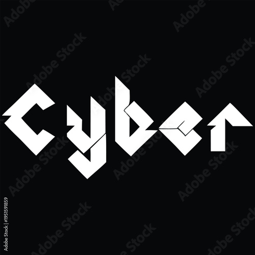 Futuristic Cyber Text Logo on Black Background Bold Geometric Font Digital Art Technology Concept